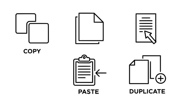 Copy Paste and Duplicate Action Icons Vector