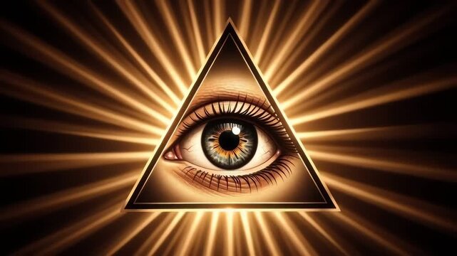 A mystical all-seeing eye within a triangle radiates light
