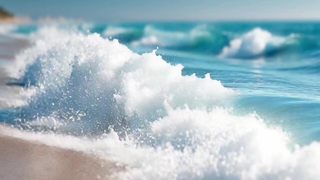 Seascape Harmony: Witness the raw power and beauty of the ocean as waves crash onto the sandy shore, creating a mesmerizing display of nature's artistry and the serene rhythm of the coast.