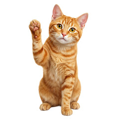 Obraz premium Cute orange tabby cat raising paw isolated on transparent background