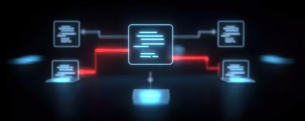 Fototapeta premium This system evolves as a software agent applies coding logic to strengthen tech innovation within the network