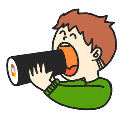 恵方巻きを食べる男の子