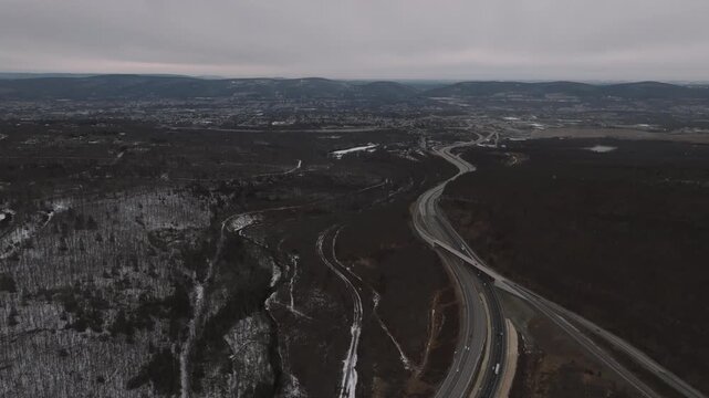 Aerial view of Scranton, Pennsylvania on a winter day.