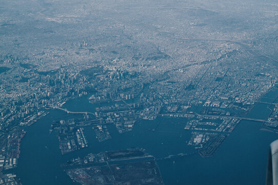 Sky view of the Bay Of Tokyo. 
Japan from above. 