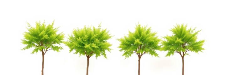 Green Trees Collection Isolated on White Background - Vector