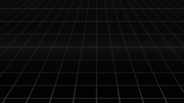 A grid of dark grey lines, perspective view, on a black background, fading into distance