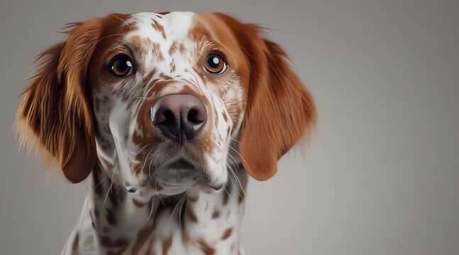 Beautiful close-up portrait of Brittany Spaniel dog with expressive eyes