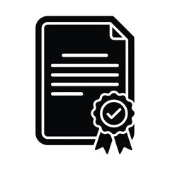 Silhouette of a certified document icon with a checkmark seal