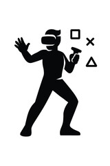 Fototapeta premium silhouette of man using virtual reality headset glasses playing VR games