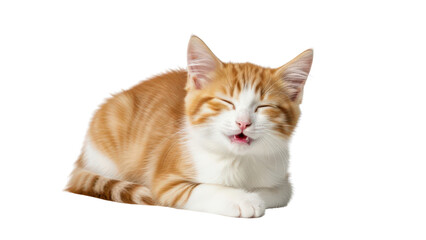 Obraz premium Orange and white cat resting peacefully.