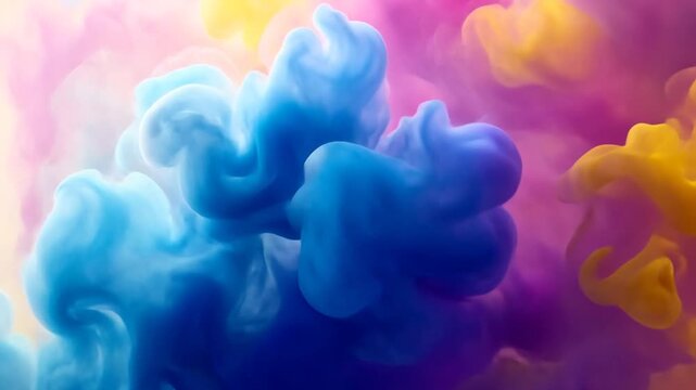 Vibrant colorful smoke clouds swirl in air creating a mesmerizing abstract scene.