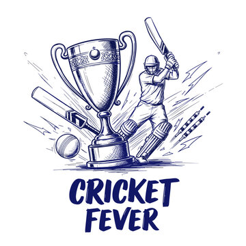 Cricket Fever Trophy Illustration &ndash; Batsman Action Sports Championship Concept