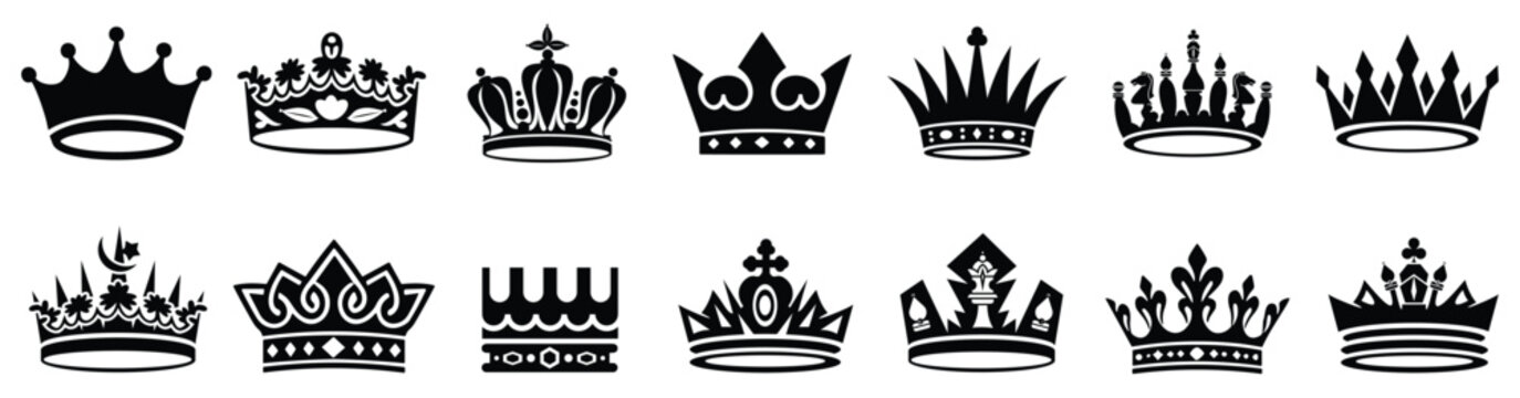 Crown icons set. Royal crown symbol collection. vector simple crown icon collection. Crown king mega icon set