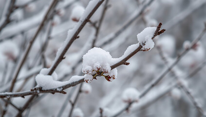 重なり合う雪の枝が奥行きを作る静謐な冬の群像