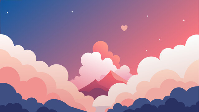 Dreamy sunset with clouds and heart