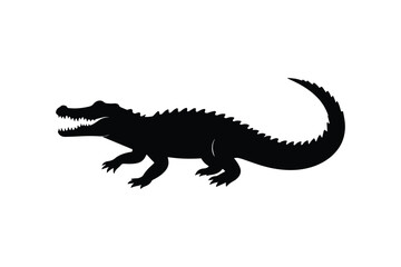 Fototapeta premium Alligator black silhouette isolated on white background showing large reptile walking