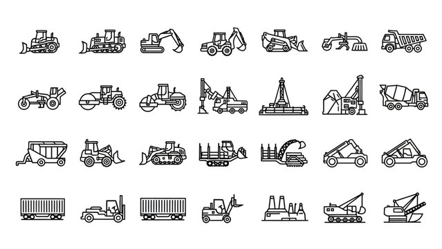 Heavy machinery construction equipment icons.