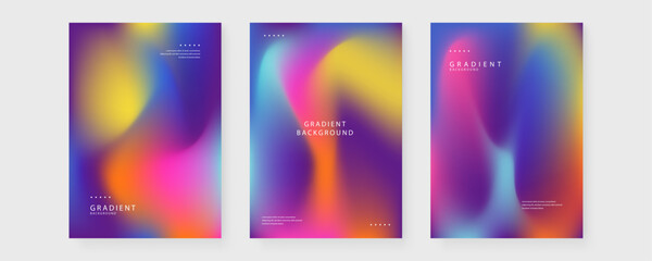 Fototapeta premium Abstract fluid liquid gradient with vibrant purple pink and yellow colors for modern poster design background with blurry grain texture