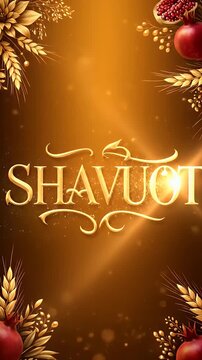 Shavuot typography banner video with decorative traditional lettering and harvest symbols