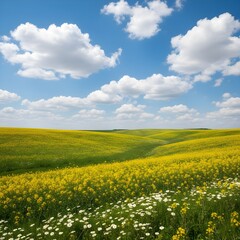 Obraz premium 노란꽃 유채꽃 가득핀 봄 정원a spring garden full of yellow flowers