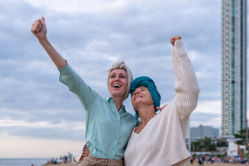 Moment friend support resilience and compassion, often associated with of battling cancer wearing a headscarf a common symbol of strength among cancer patients undergoing treatment.