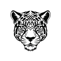 Black and White Tiger Head Illustration.