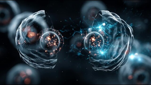 Regeneration process.Tissue repair. Growth mechanisms. Natural regeneration. Biological adaptation. Cellular growth. A detailed visualization of cells with glowing effects and particles.