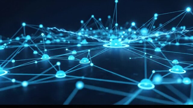 Glowing blue network of connected dots on dark background