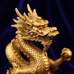 Fototapeta premium Close-up of Golden Chinese Imperial Dragon Statue - Symbol of Power and Wealth