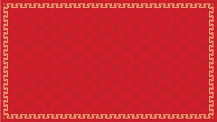 Red background with traditional golden Chinese meander border and subtle pattern, ideal for festive designs.