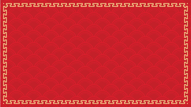 Red background with traditional golden Chinese meander border and subtle pattern, ideal for festive designs.