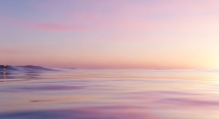 Serene Ocean Sunset with Pastel Pink and Purple Sky Reflecting on Calm Water