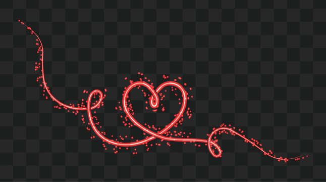 Glowing red neon heart shape with sparkling light string design on a transparent background, perfect for romantic and festive occasions.