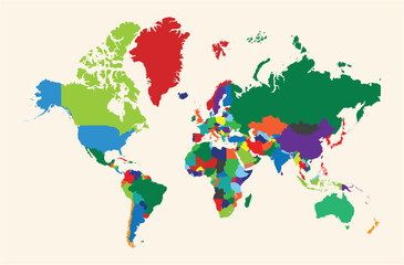 Obraz premium world map displays all countries in different vibrant colors, clearly defining national borders and regions, creating a visually engaging and informative representation of global geography 