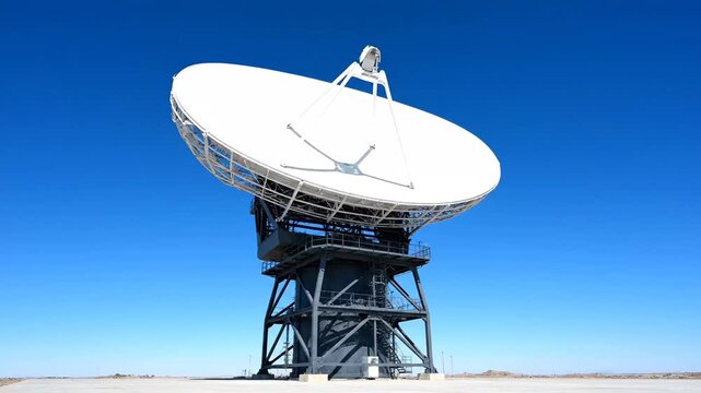 Large radio telescope against blue sky
