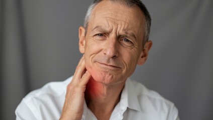 Obraz premium Image of elderly man experiencing neck gland pain.png