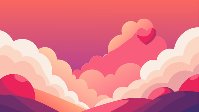 Romantic heart-shaped clouds in sunset sky
