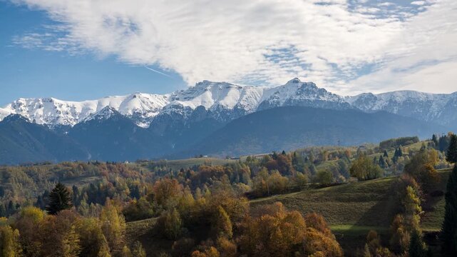 Bucegi Național Park in Romania. Time lapse of the mountains