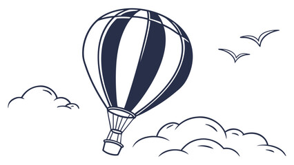 Obraz premium Hot Air Balloon Flying in Sky Hand Drawn Illustration