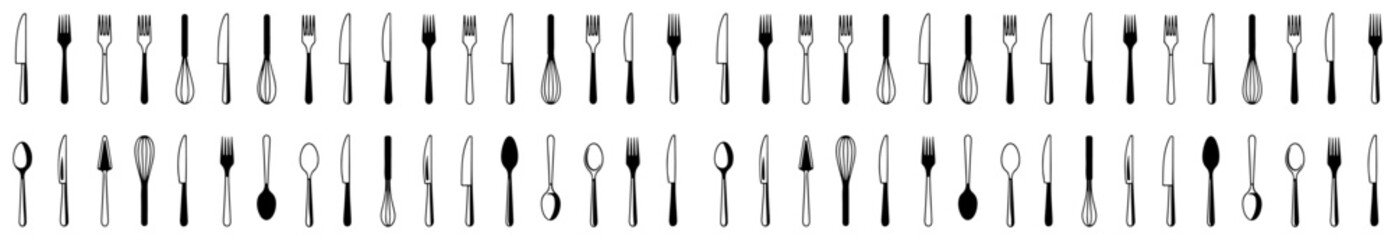 Hand drawn cutlery border pattern in black ink