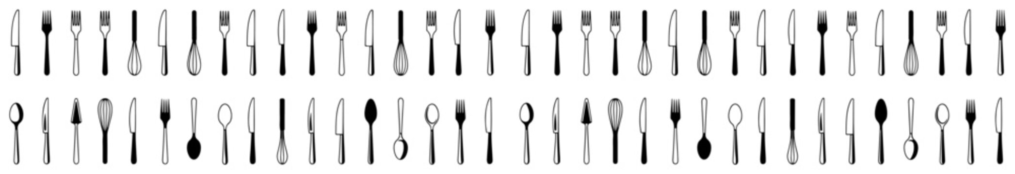 Hand drawn cutlery border pattern in black ink