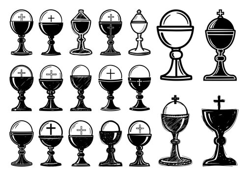Catholic communion chalice and ciborium icon set