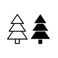 Fototapeta premium Vector Two charming Christmas tree icons are displayed, one a clean outline and the other a solid black silhouette, perfect for holiday themes.