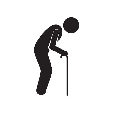 Elderly person with walking stick silhouette icon