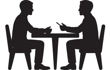 Silhouetted men discussing at table in dramatic black and white minimalist style for business presentation