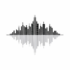 Fototapeta premium Vector illustration of sound waves and bars forming a graphic representation of audio signal reflected symmetrically