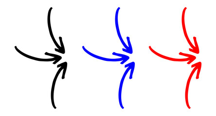 Obraz premium Hand-drawn style directional arrow indicators converging on a central point, in multiple vibrant colors