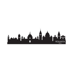 Fototapeta premium Silhouetted skyline of kolkata india showcasing iconic architectural landmarks