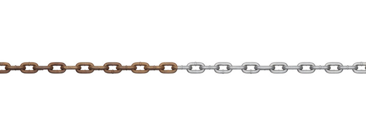 Fototapeta premium Metal chain with brown and silver links on a solid background isolated on a transparent background
