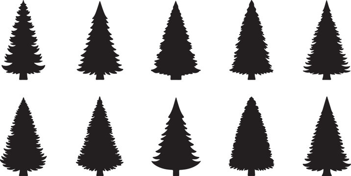 Forest tree silhouettes collection. Pine trees horizontal pattern panorama backgrounds. Vector illustration